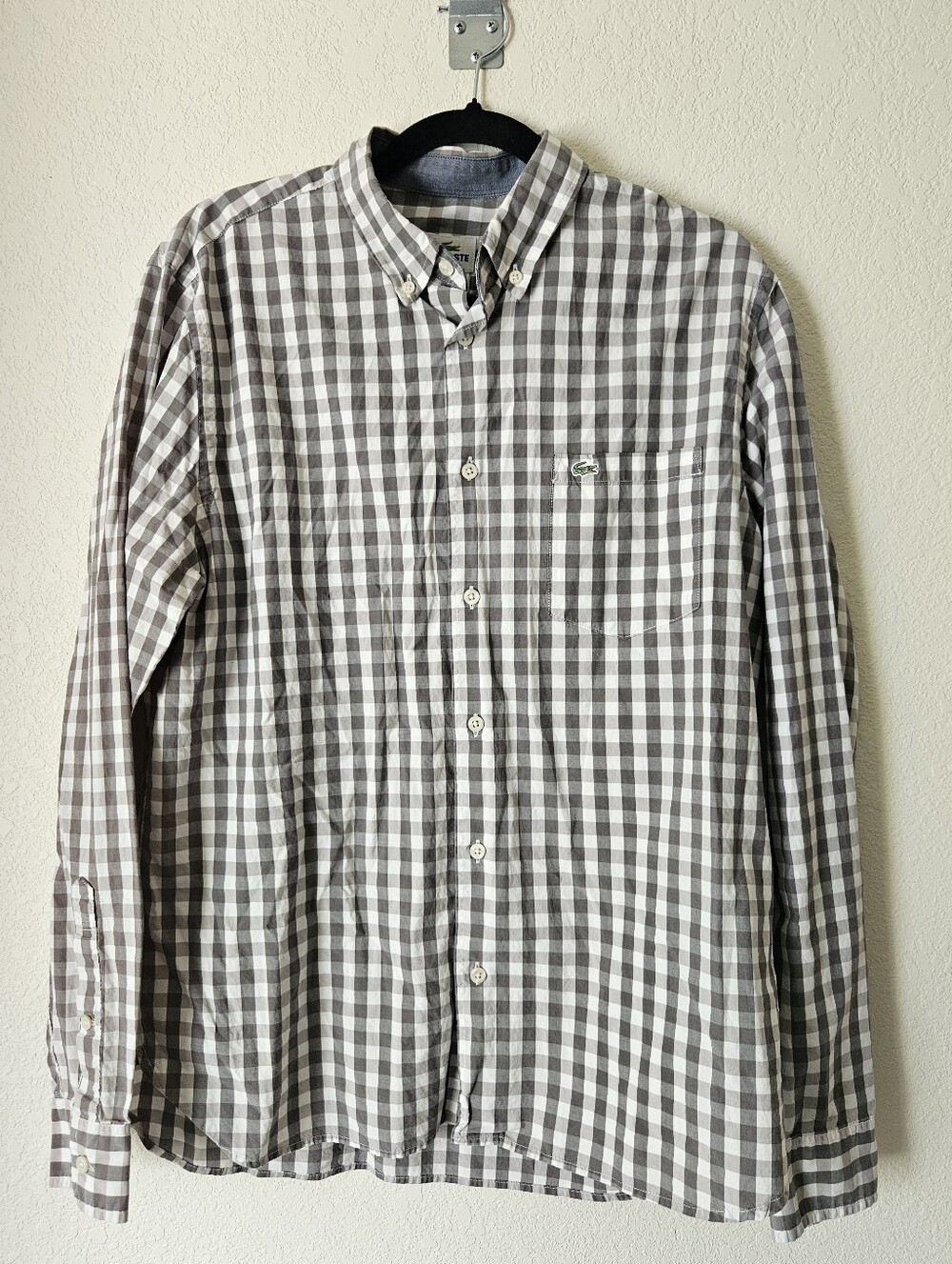 Lacoste Men's Gray & White Check Button-Down Shirt